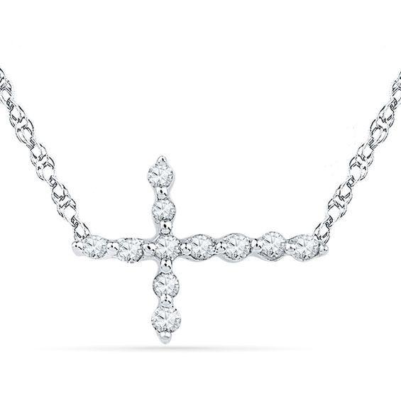 Sideways Diamond Logo - Diamond Accent Sideways Cross Necklace in 10K White Gold. Diamond