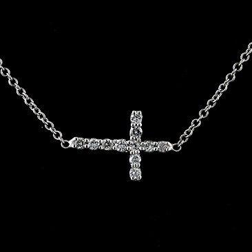 Sideways Diamond Logo - Baby Mini Diamond Sideways Cross Pendant Necklace 14K White Gold