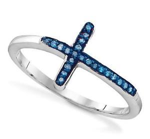 Sideways Diamond Logo - Blue Diamond Cross Ring .925 Sterling Silver Sideways Diamond Cross