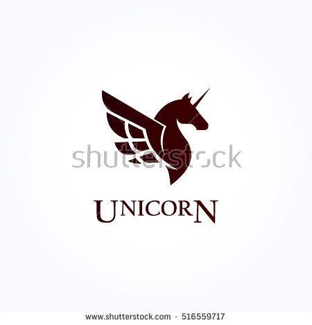 Horse with Wings Logo - simple dark brown black unicorn head with wing logo vector