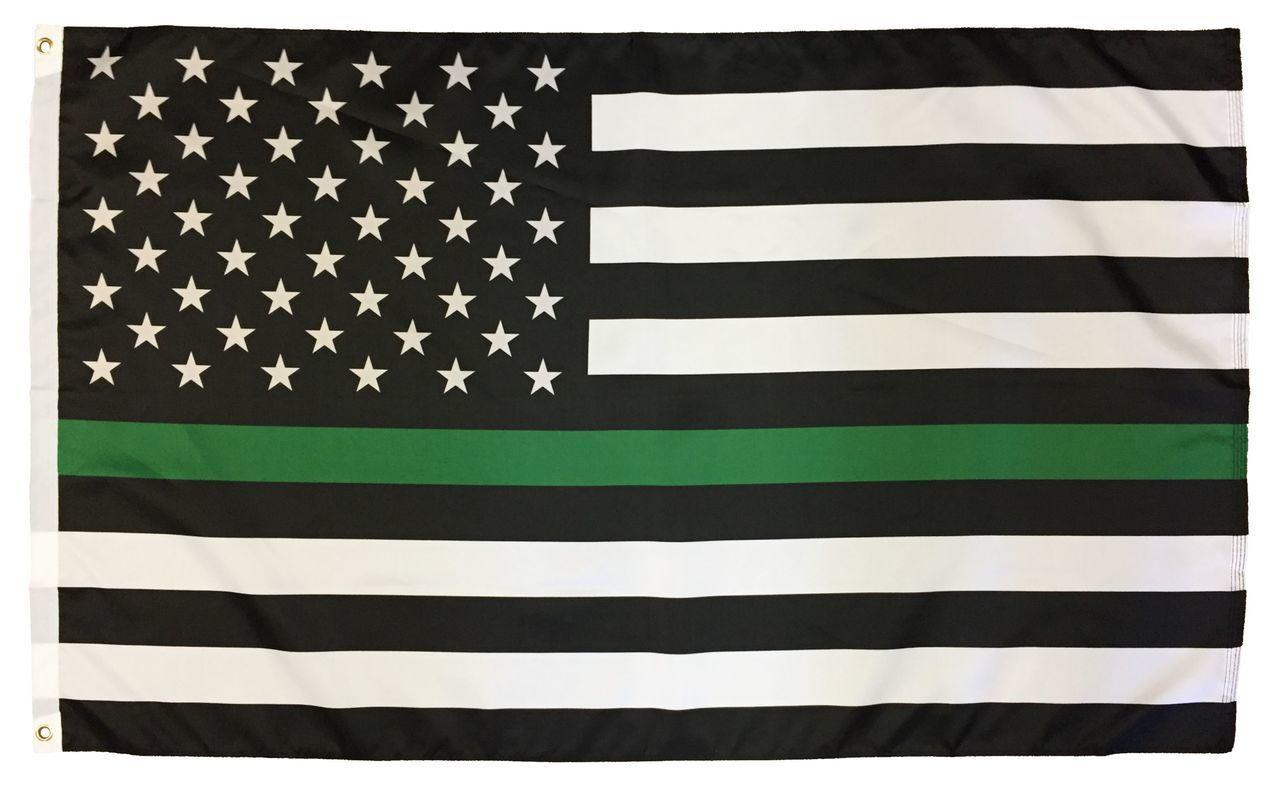 Black and White American Flag Logo - Thin Green Line Black and White American Flag 3x5 - I AmEricas Flags