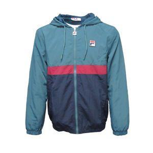White and Green Line Logo - Mens Fila Vintage White Line Green/Navy Tate Lightweight Hooded Wind ...
