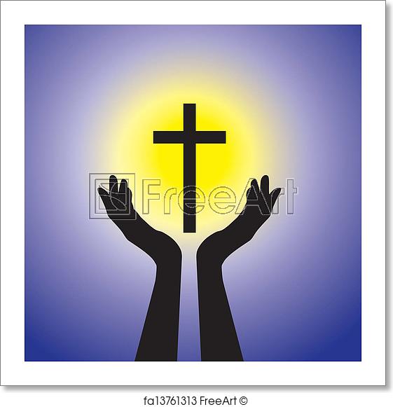 Yellow Sun Person Logo - Free art print of Person praying or worshiping to crucifix or Jesus