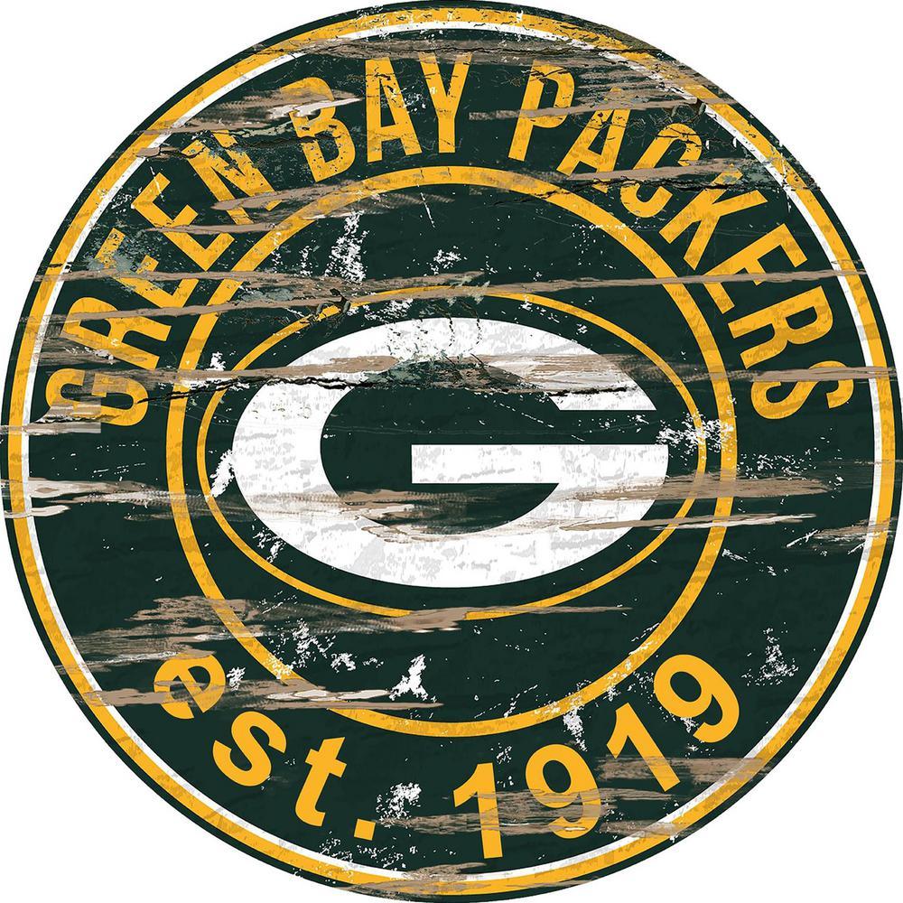 Green Bay Packers Logo - Adventure Furniture 24 NFL Green Bay Packers Round Distressed Sign