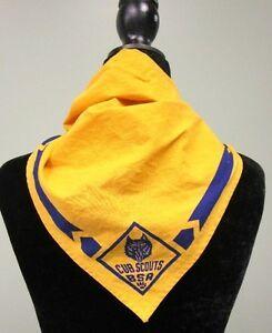 American Blue and Yellow Logo - Vintage Boy Scouts of America Cub Neckerchief BSA Wolf Yellow & Blue