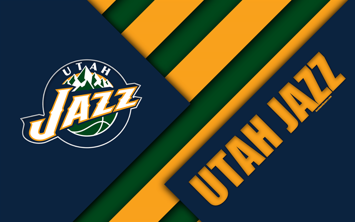 American Blue and Yellow Logo - Download wallpapers Utah Jazz, 4k, logo, material design, American ...