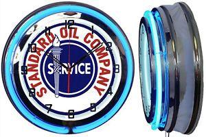 Standard Oil Company Logo - Standard Oil Company Service Logo 19 Double Neon Clock Blue Neon