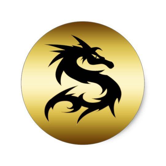 Yellow and Black Dragon Logo - GOLD AND BLACK DRAGON CLASSIC ROUND STICKER | Zazzle.ca