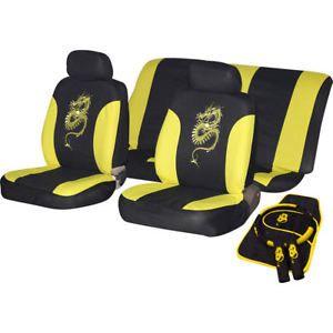 Yellow and Black Dragon Logo - Yellow / Black Dragon Car Seat Covers Mats Steering Wheel Cover ...