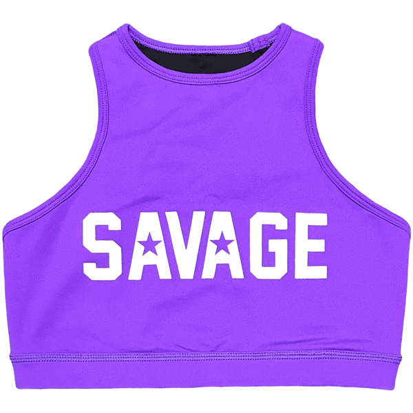 Purple Savage Logo - Savage High Neck Purple Sports Bra | Sports Bra