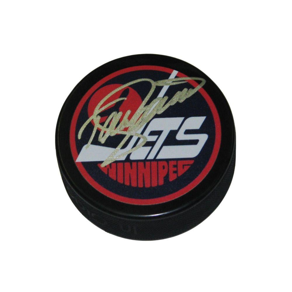 Retro F Logo - TEEMU SELANNE Signed Winnipeg Jets Retro Logo Puck - NHL Auctions