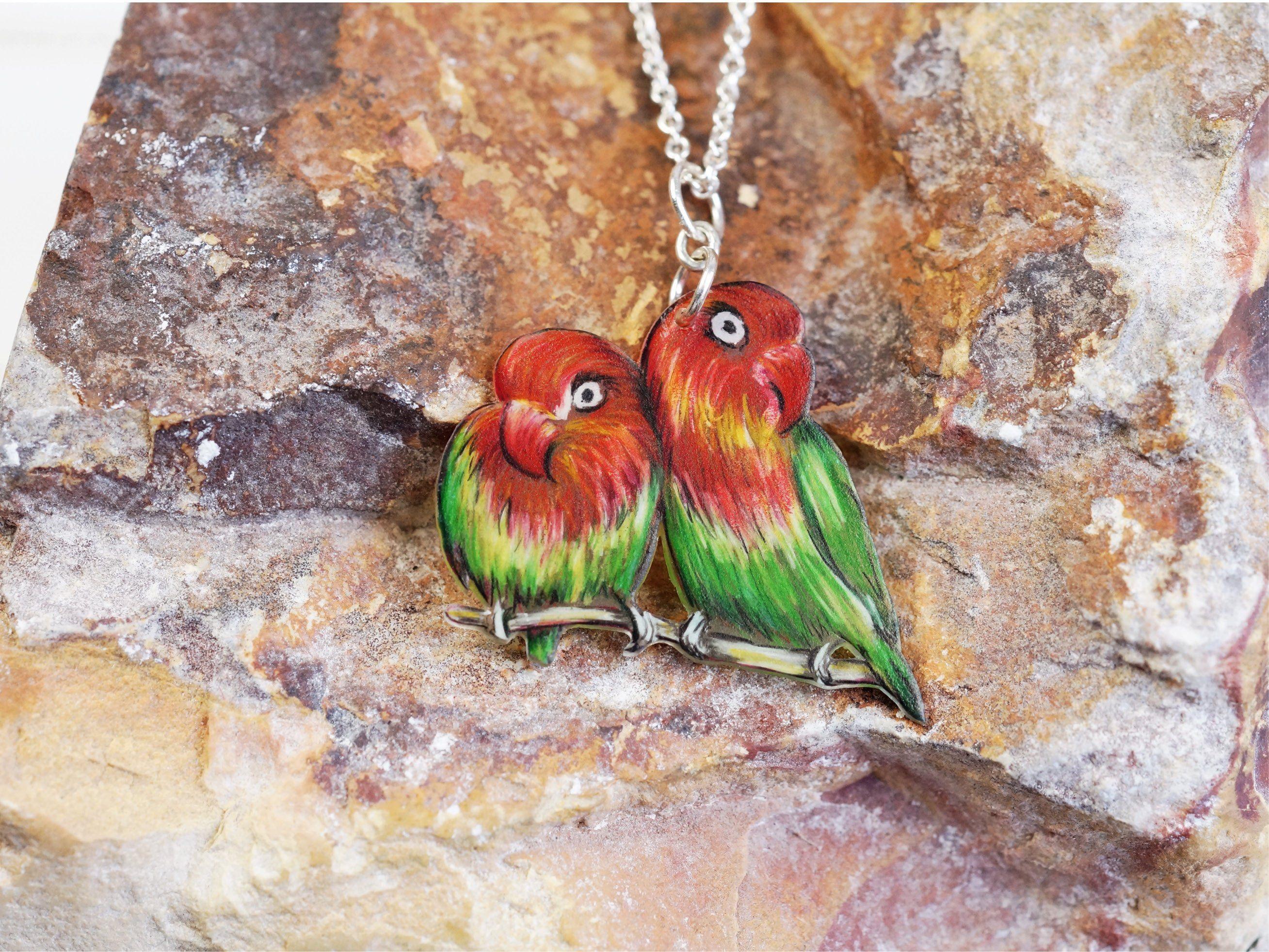 Red and Green and Red Bird with a Logo - necklace lovebird drawing parrot green red bird bird | Etsy