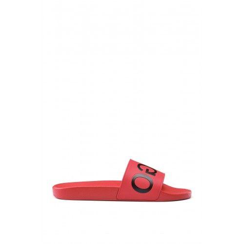 Red Reverse Logo - HUGO Men's Red Reverse-logo Pool Slider Sandals 2018 new shoes KVVDRSS