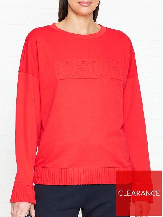 Red Reverse Logo - HUGO Niccata Embossed Reverse Logo Sweatshirt - Red | very.co.uk