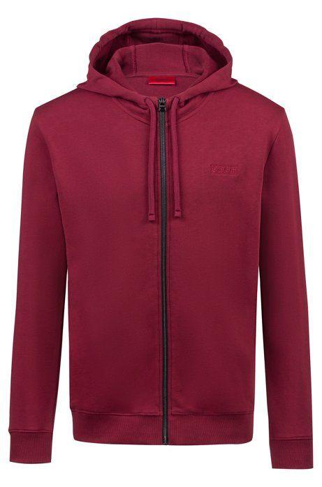Red French Logo - HUGO - Zip-through hoodie in French terry with reverse logo