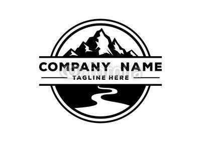 Mountain in Circle Brand Logo - Black Mountain Nature with River Circle Vintage Company Logo Stamp ...
