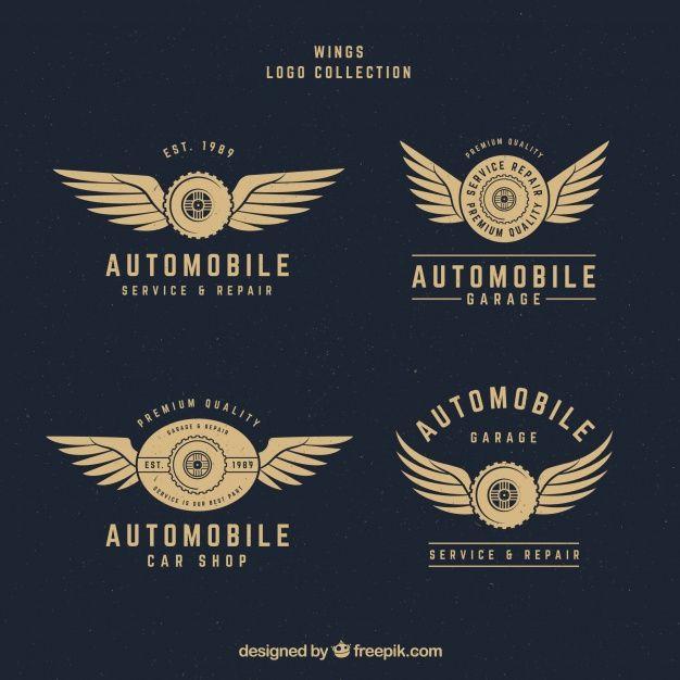 Vintage Garage Car Shop Logo - Variety of wings logos in vintage style Vector