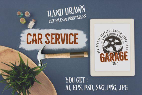 Vintage Garage Car Shop Logo - Car Service Car Digital Mechanic Tire Car Automotive Tire | Etsy