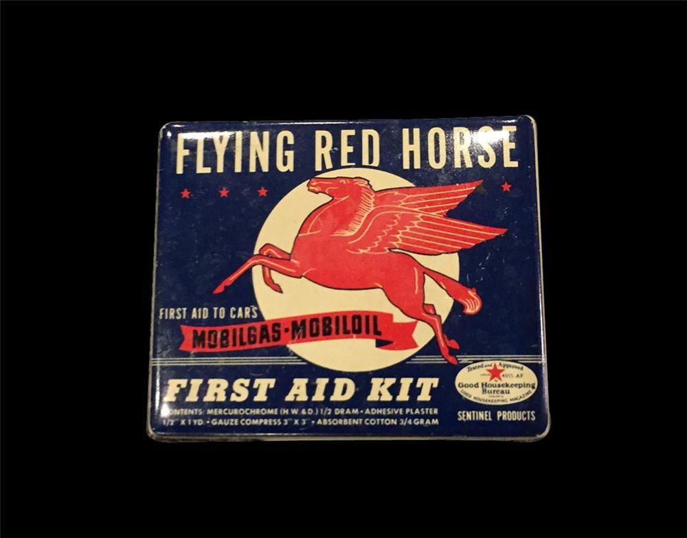 Flying Red Horse Logo - Very clean circa 1940s Mobil Oil Flying Red Horse First Aid K
