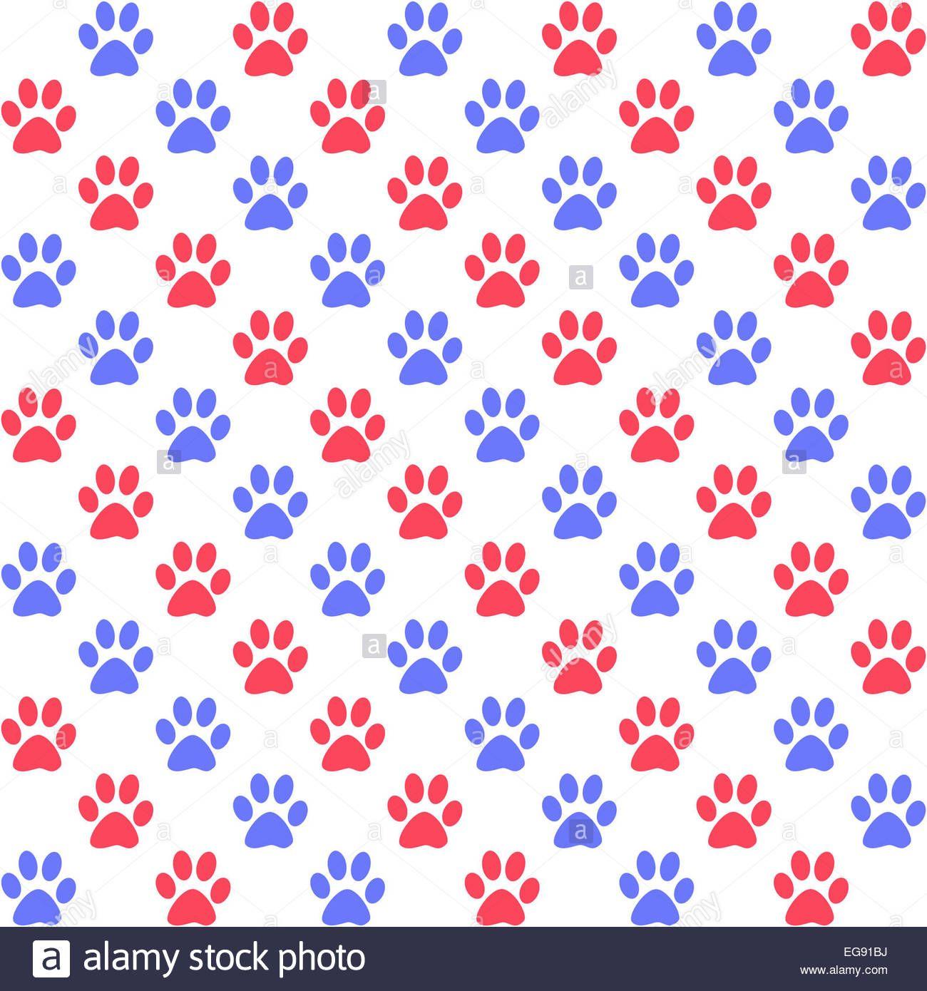 Blue Red Paw Logo - Paw Prints In Red And Blue On White A Seamless Background Pattern