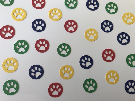 Blue Red Paw Logo - Paw Print Confetti Blue Red Yellow and Green Pawprint