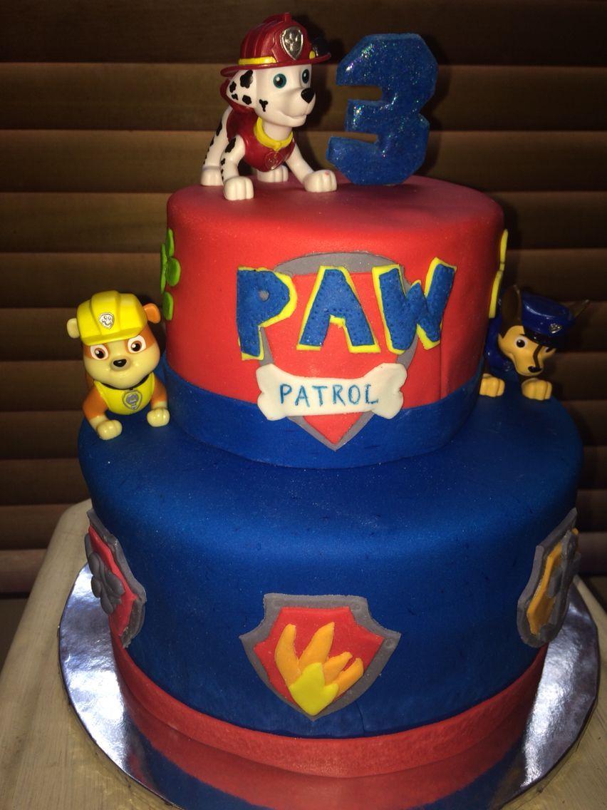 Blue Red Paw Logo - Paw patrol cake. Red and blue fondant with paw patrol badges and ...
