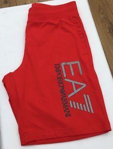 Red Silver Logo - EMPORIO ARMANI EA7 Racing Red Silver Logo 100% Cotton Shorts Sizes S ...