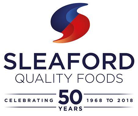 Orange and Blue Food Logo - Sleaford Quality Foods. Sleaford Quality Foods