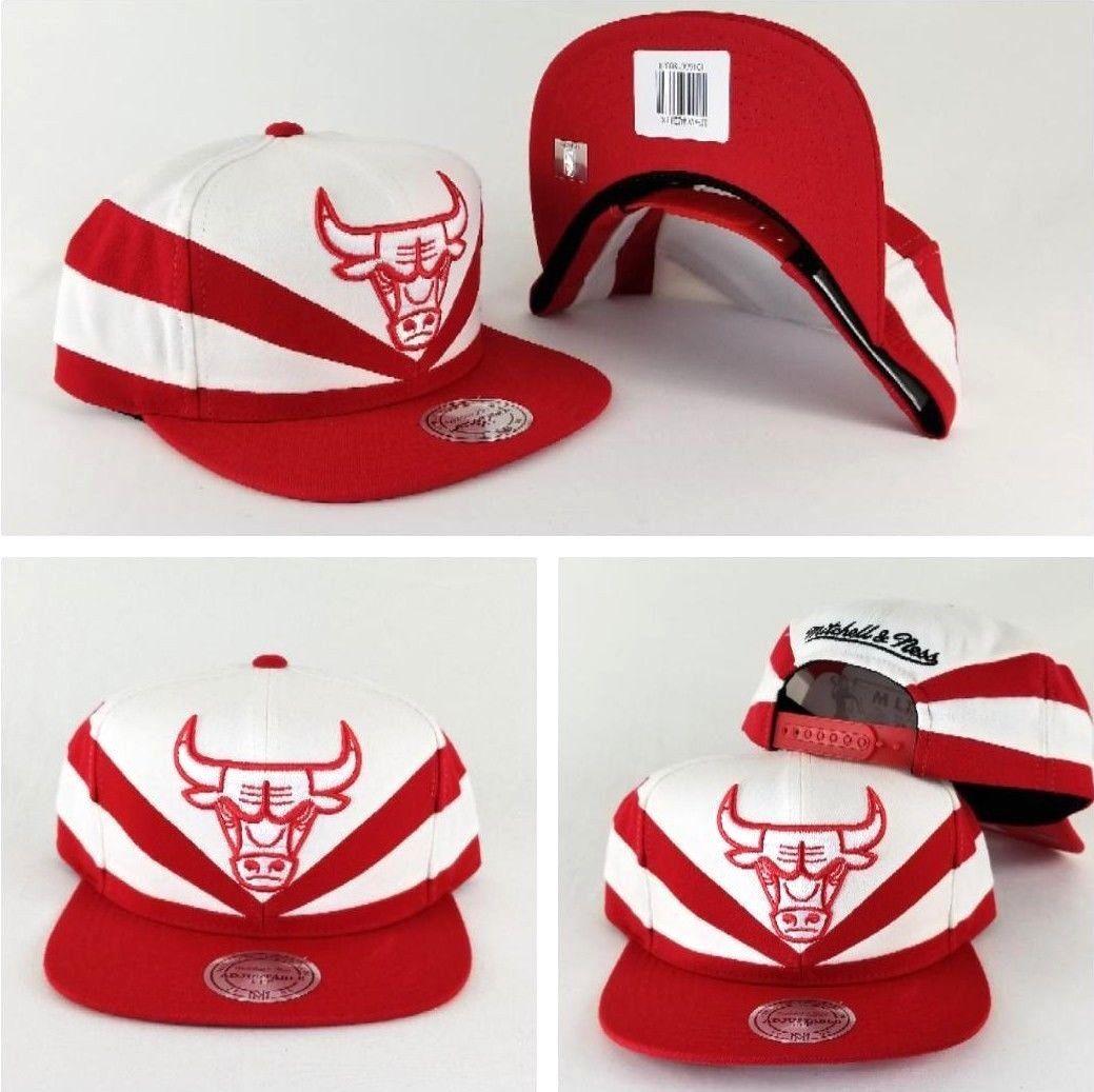 Red White Slash Logo - Mitchell & Ness Chicago Bulls White / Red Slash Cut snapback Hat Cap