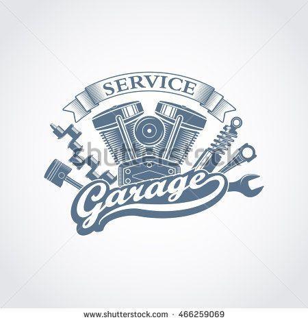 Motorcycle Service Logo - monochrome vector garage service logo in a retro style; vintage car ...