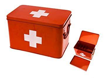 Red Cross in a Box with a White Logo - Amazon.com: Present Time Red with White Cross Metal Medicine Storage ...