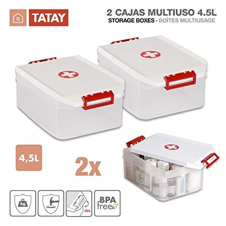 Red Cross in a Box with a White Logo - TATAY 1150209 - Set of 2 First Aid Multipurpose Storage Boxes of 4.5 ...