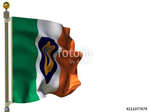 Golden Harp Logo - Ireland flag Isolated Silk waving flag with emblem golden harp
