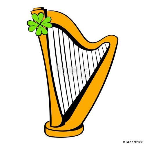Golden Harp Logo - Golden harp and clover icon, icon cartoon Stock image and royalty