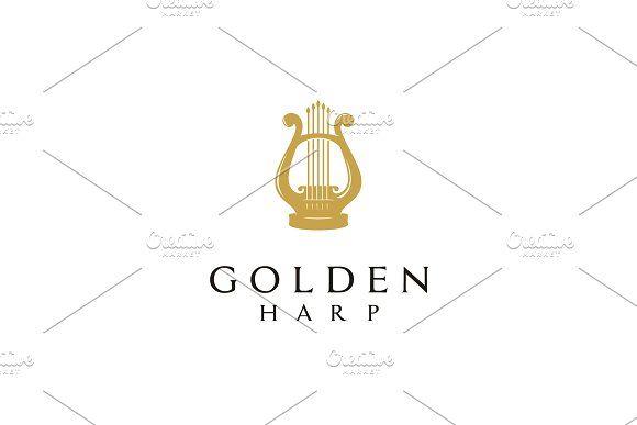 Golden Harp Logo - Elegant Luxury Harp instrument Logo Logo Templates Creative Market