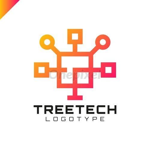 Orange Square Tech Logo - Tech tree square chip integrate technology element icons business