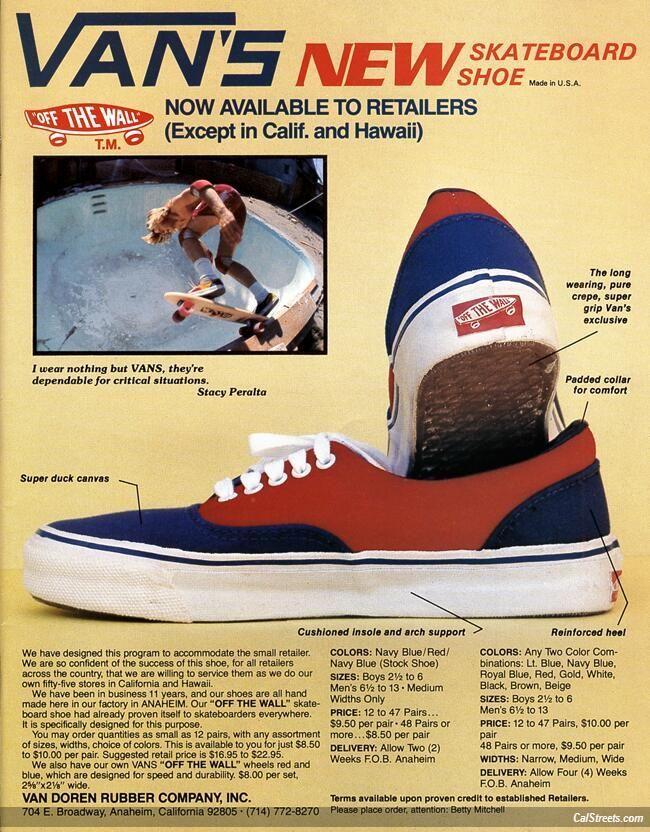 Funny of the Wall Vans Logo - One of the very first Van's ads. Funny how they weren't sold in Cali ...