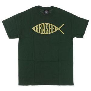 Thrasher Fish Logo - Thrasher Magazine FISH LOGO Skateboard Shirt GREEN XL | eBay