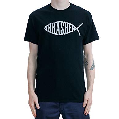 Thrasher Fish Logo - Thrasher Fish T-Shirt Black Tee: Amazon.co.uk: Clothing