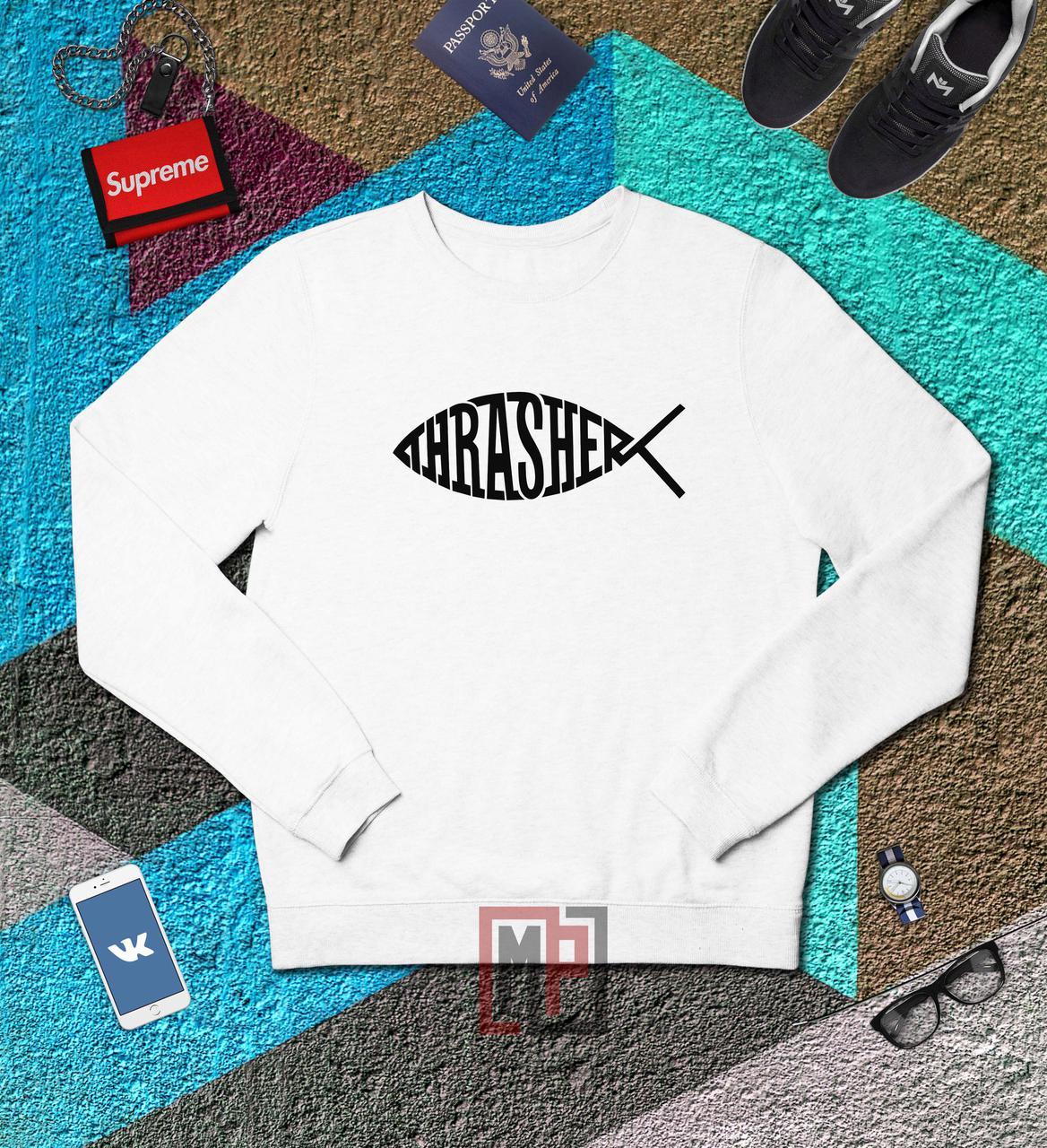 Thrasher Fish Logo - Свитшот Thrasher Fish Logo | белый | толстовка | реглан | реплика ...