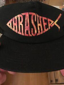 Thrasher Fish Logo - Thrasher Magazine FISH LOGO MESH Skateboard Trucker Hat BLACK ...