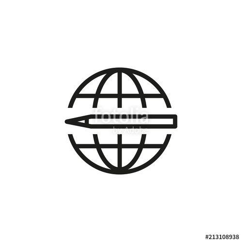 Globe Like Logo - Elearning line icon. Pen, globe, planet. Online education concept ...