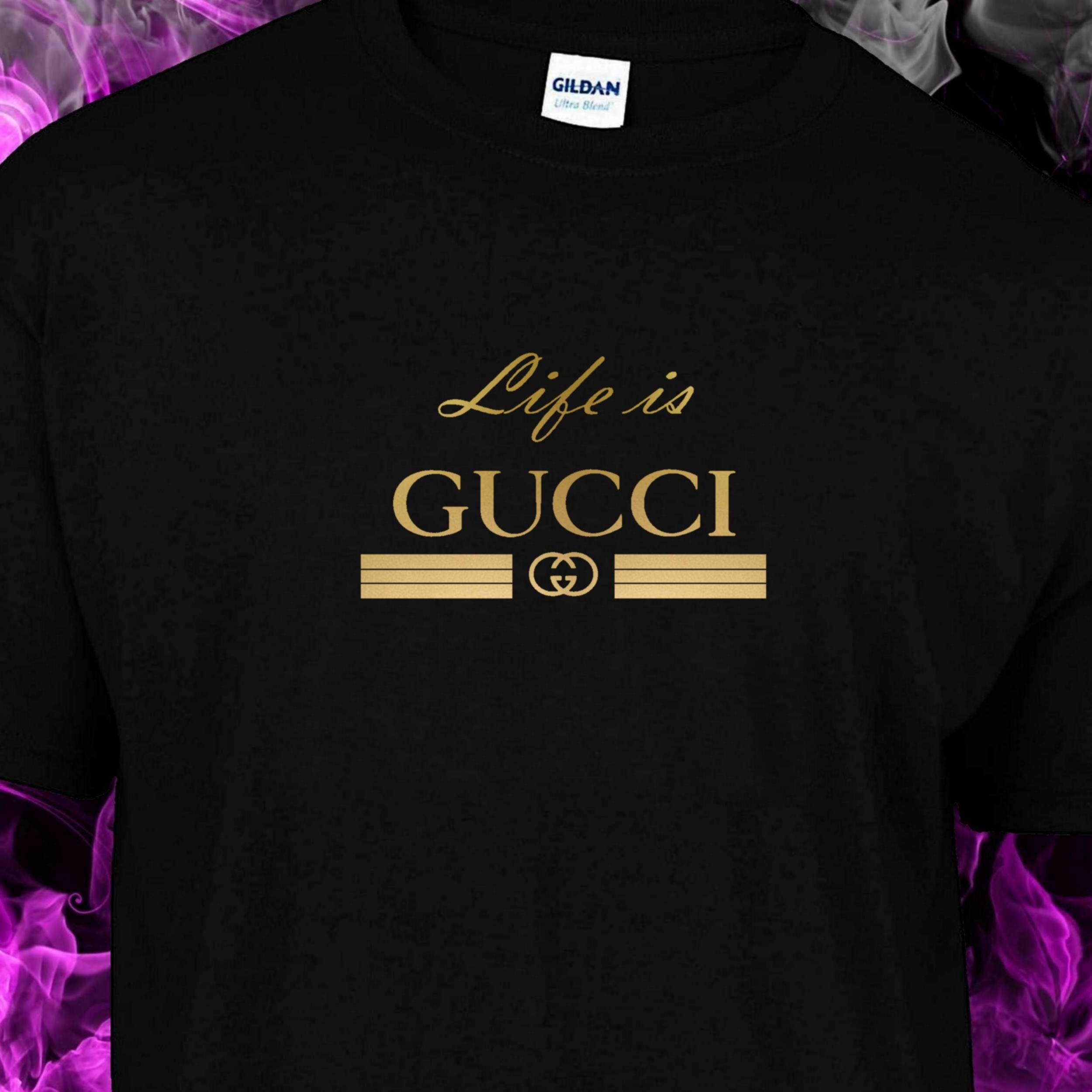 Google Gold Logo - LIFE IS GUCCI – black Tshirt (GOLD LOGO) – T-Industries
