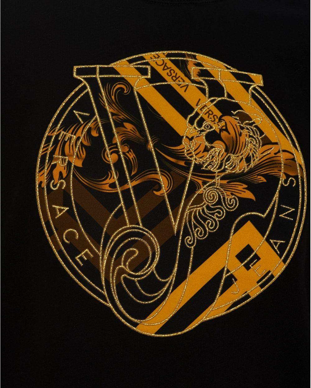 Versace Gold Logo - Versace Jeans Mens Gold Logo Sweatshirt, Black Crew Neck Sweat