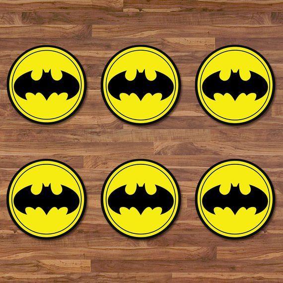 Round Yellow Logo - Batman Cupcake Toppers Batman Stickers Black & Yellow Logo | Etsy