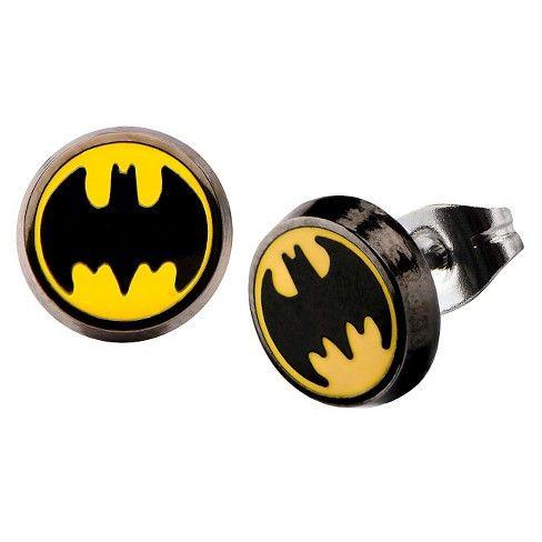 Round Black and Yellow Logo - DC Comics® Batman Logo Stainless Steel Round Stud Earrings - Black ...