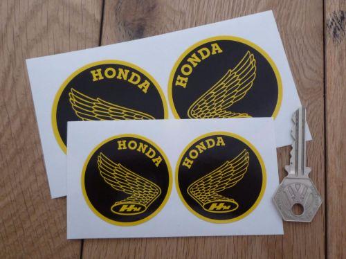 Round Black and Yellow Logo - Honda Motorcycle Classic Round Black & Yellow Wing Stickers. 2