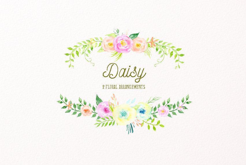 Daisy Flower Logo - Watercolor Clipart Daisy, pastel color flowers and decorative ...