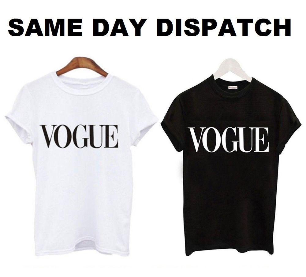 Black and White Tumblr Logo - Vogue T Shirt Celebrity Fashion Top New White Womens Celine Tumblr ...