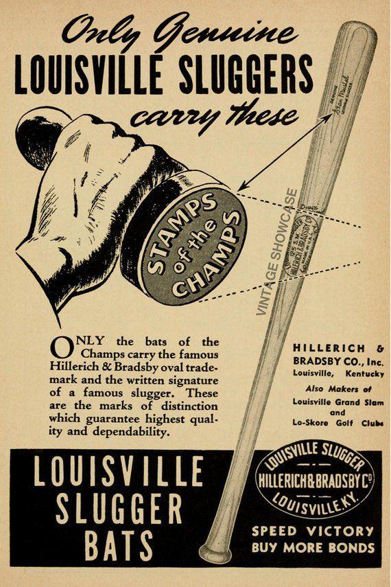 Vintage Louisville Slugger Logo - Vintage Louisville Slugger Baseball Bat Advertisement Photo | Etsy